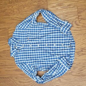 Hollister Youth Kids Button Up Long Sleeve Plaid Shirt Blue White SZ Large
